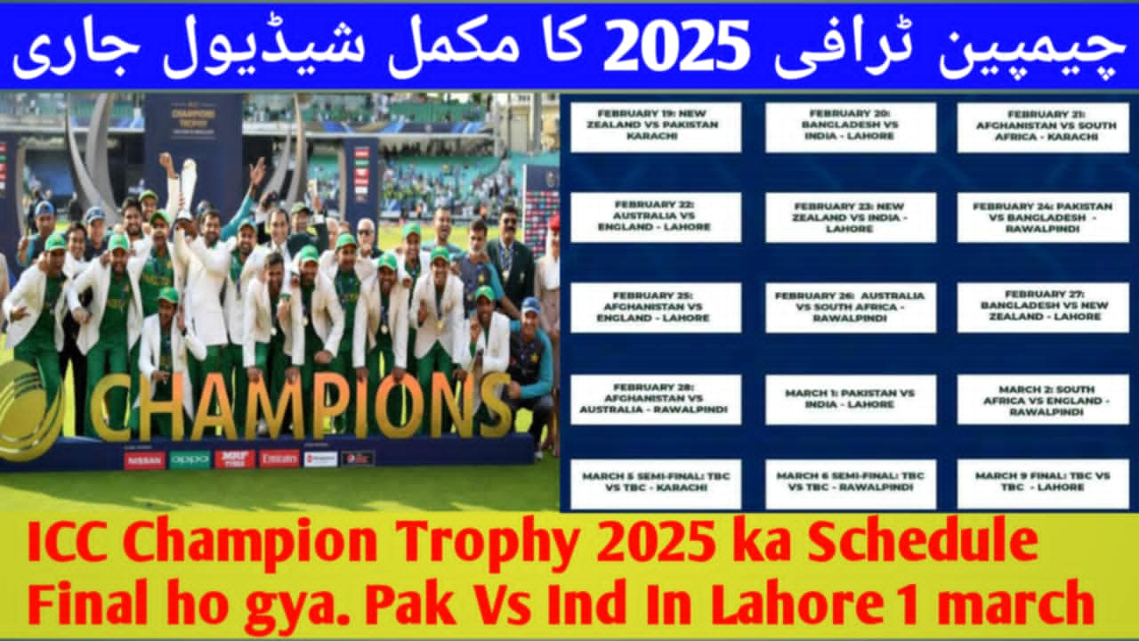 ICC Champions Trophy 2025 Schedule Revealed